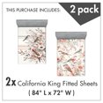 thumbnail image 3 of Ambesonne Birds and Nature Fitted Sheet Set 2 Pack All-Round Elastic, Spring Peony Wings, California King, Salmon Dark Sea Green, 3 of 3