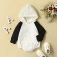 thumbnail image 4 of XDZJLR Baby Boy Girl Outfits Fall Clothes Oversized Hooded Pullover Sweatshirt Color Block Long Sleeve Bodysuit Outfits Black 6-12 Months, 4 of 7