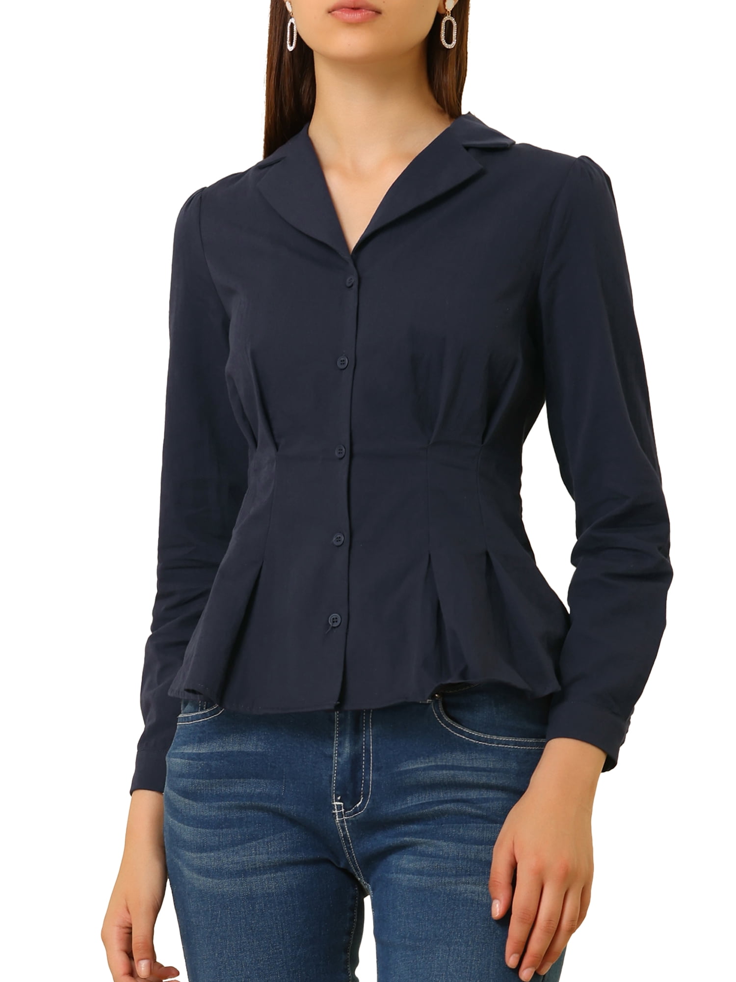Allegra K Women's Camp Collar Cotton 