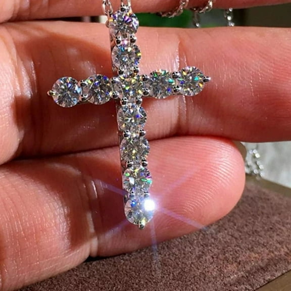 2.00Ct Round Cut VVS1 Moissanite Cross Pendant Necklace – 14K White Gold Plated Sterling Silver Religious Charm with 18" Free Chain – Graduation & Faith Jewelry