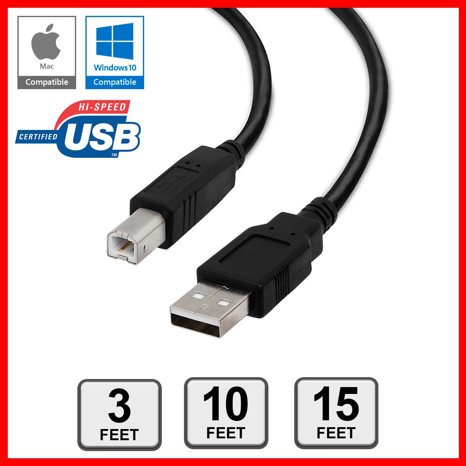 Printer Cable USB 2.0 A to B A Male to B Male for HP Cannon Epson Dell