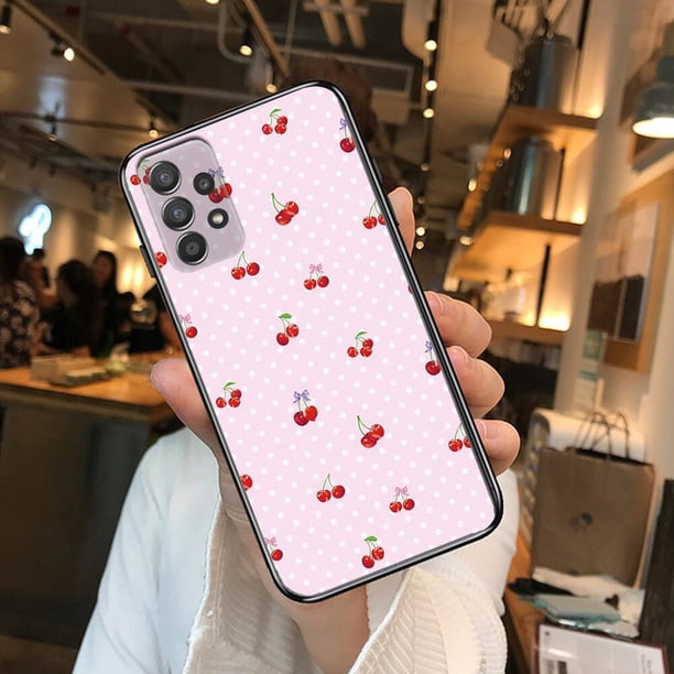 Funda de teléfono con cerezas para mujer, carcasa negra para Samsung Galaxy A70, A50, A51, A71, A52, A40, A30, A31, A90, A20E, 5G, a20s qiuyongming unisex