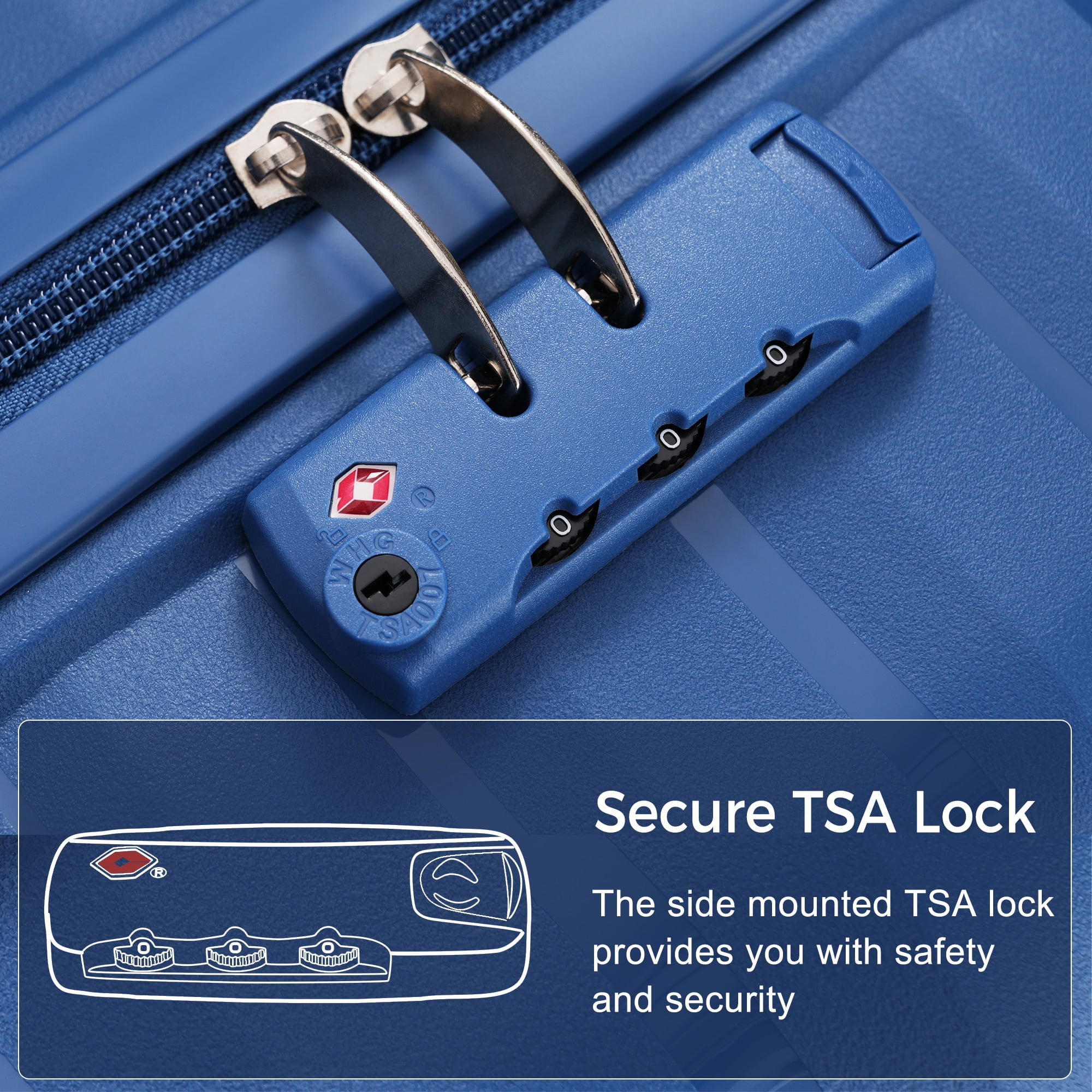 RIGO 3 Piece Luggage Set, PP Hard Shell Suitcase with TSA Lock, 20 24 28 Inch Lightweight Spinner Luggage with 360° Wheels, Blue Unisex Travel Suitcase