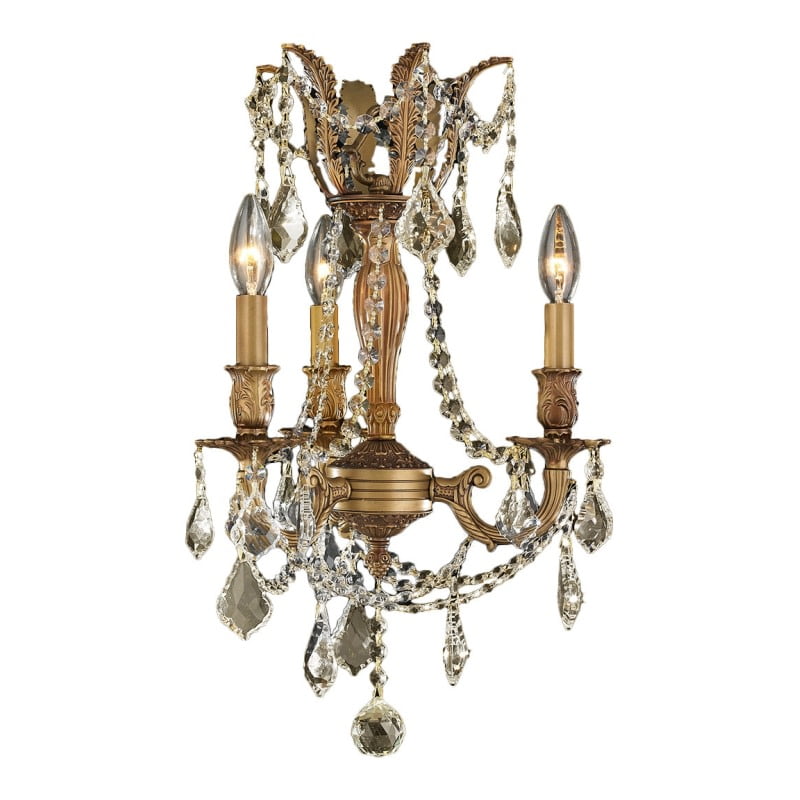 Windsor Collection 3 Light French Gold Finish and Golden Teak Crystal Mini Chandelier 13