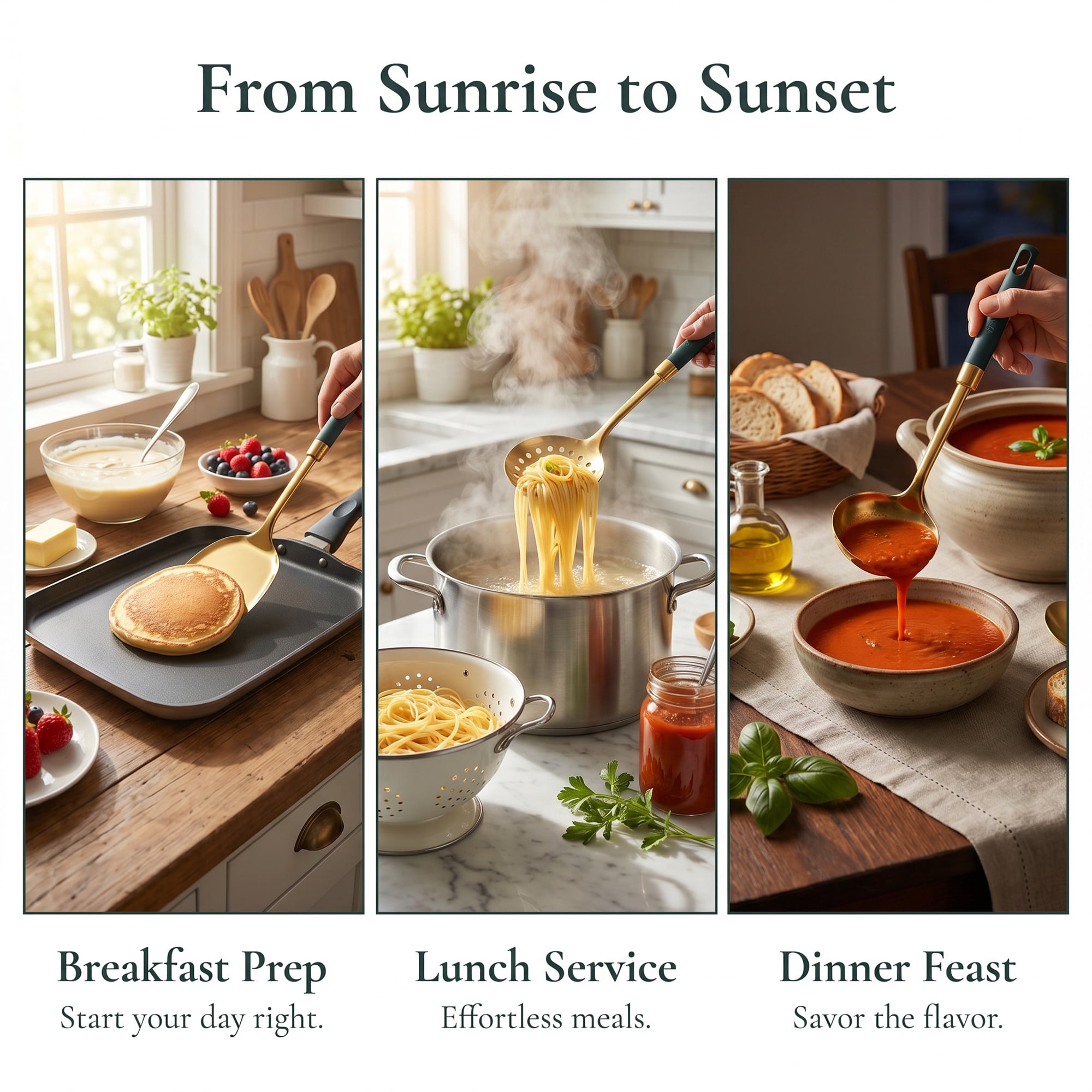 Unique Bargains Color-Blocking Cooking Utensil Set for Home and Gift Green-Gold 3pcs
