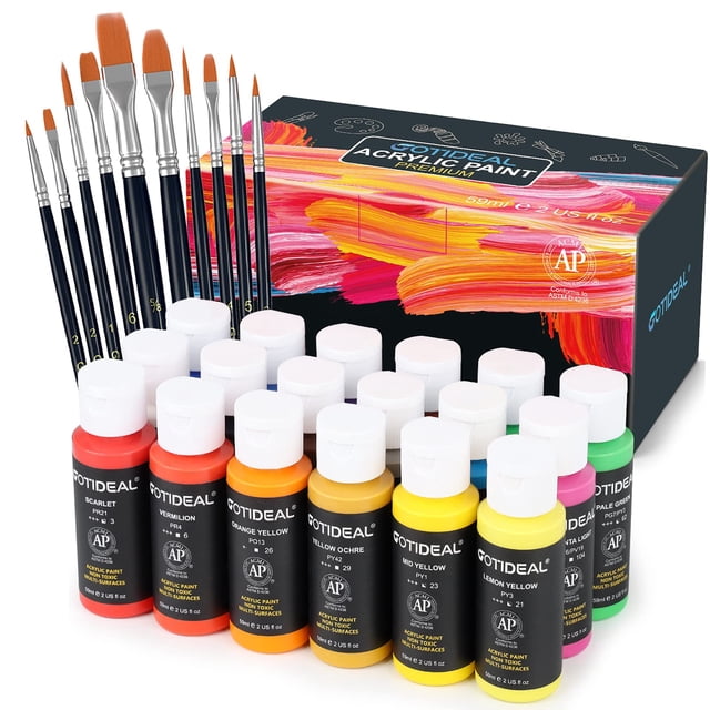 Set de pintura acrílica GOTIDEAL, 18 colores, 59 ml, con 10 pinceles