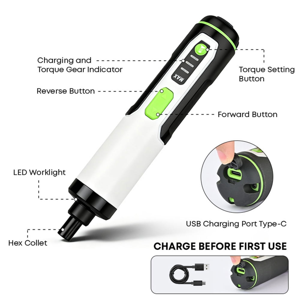 7829 Dependable Battery Powered Electric Screwdriver Set Includes 10 Bits And Extension Rod For Home Repairs