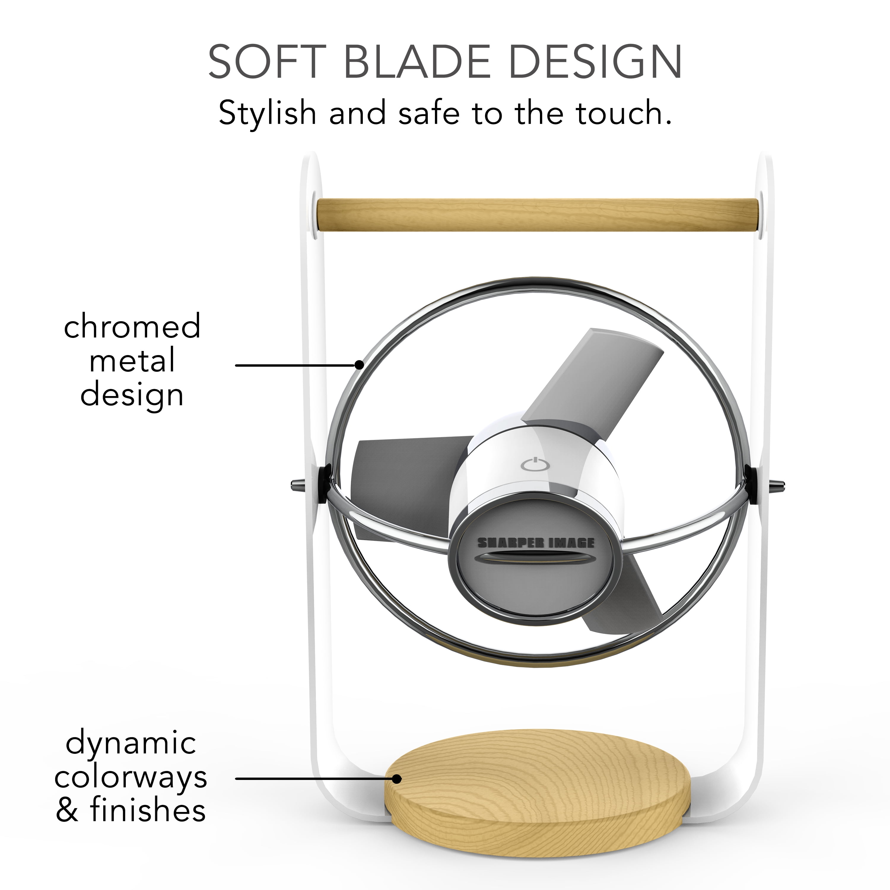 Sharper Image Soft Blade Desktop Fan, White, 8 in, New