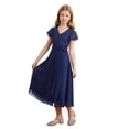 thumbnail image 3 of iixpin Kids Girls Cap Sleeve Chiffon Wedding Bridesmaid Dress V Neck Ruched Formal Gowns Navy Blue 8, 3 of 7