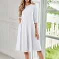 thumbnail image 2 of 3/4 Sleeve A-Line Dress, Solid Color with Side Pockets, Classic Tea Dress for Afternoon Tea, Mother's Day & Church White 3XL, 2 of 5