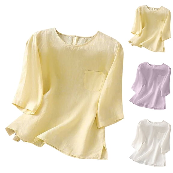 ZhiFeng Shirt for Women Womans Top Crewneck Elbow-Length Sleeve Blouse Solid Color Leisure Loose Fit Tops Ladies Anniversary Summer Shirt Purple