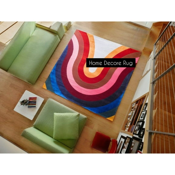 Vibrant Hand-Tufted Rainbow Area Rug – Colorful Modern Design