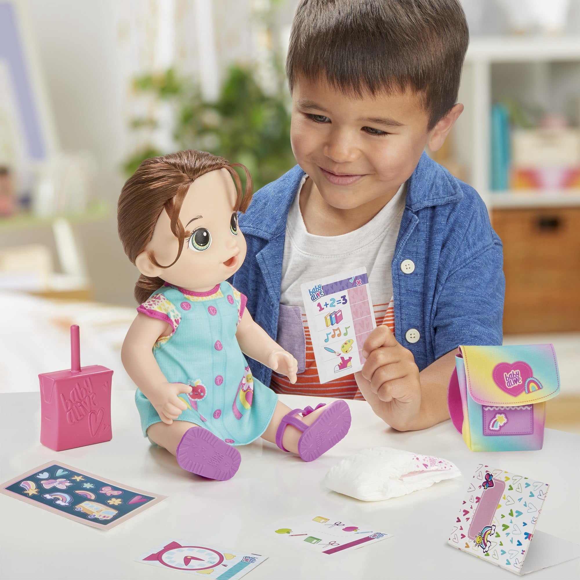 Baby Alive Time for School Baby Doll Set, Back to School Toys for 3 Year Old Girls & Boys & Up, 12 Inch Baby Doll, Brown Hair (Exclusive)