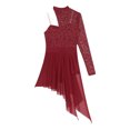 thumbnail image 6 of SiiRoh Womens Single Long Sleeve Lace Patchwork Lyrical Dance Dress Ballroom Modern Dancing Clothes Burgundy L, 6 of 7