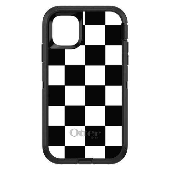 DistinctInk OtterBox Defender Custom Case for Apple iPhone 15 (6.1" Screen) - Geometric Checkered Pattern - Tempered Glass Back