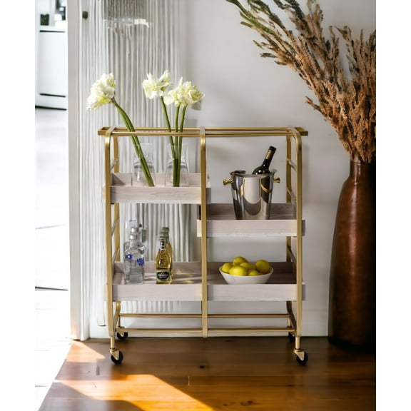 Vorrik Gold & White Washed Finish Serving Cart