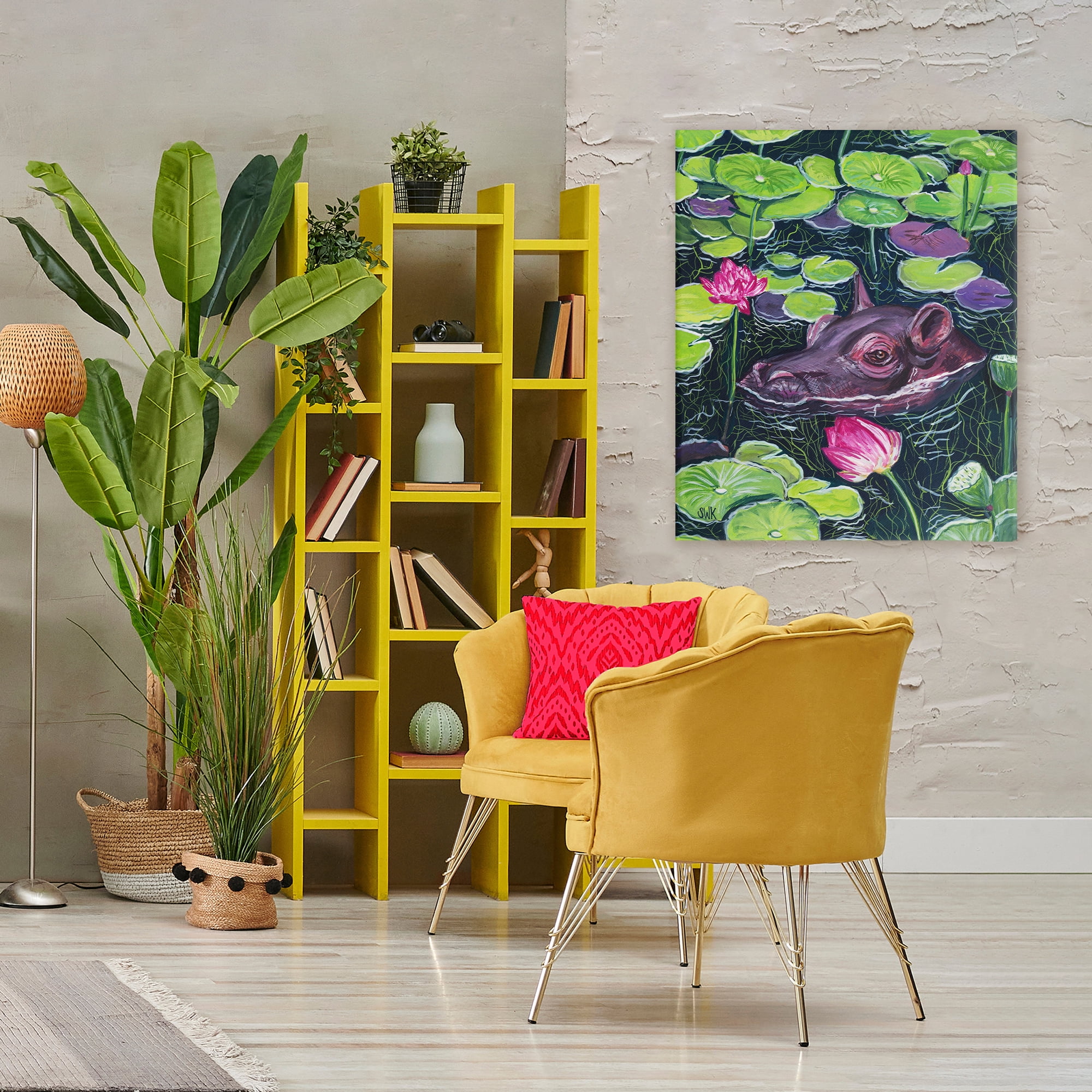 Stupell Industries Hippo & Blossoms Pond Canvas Wall Art, design by Sarah Waldron Kimball
