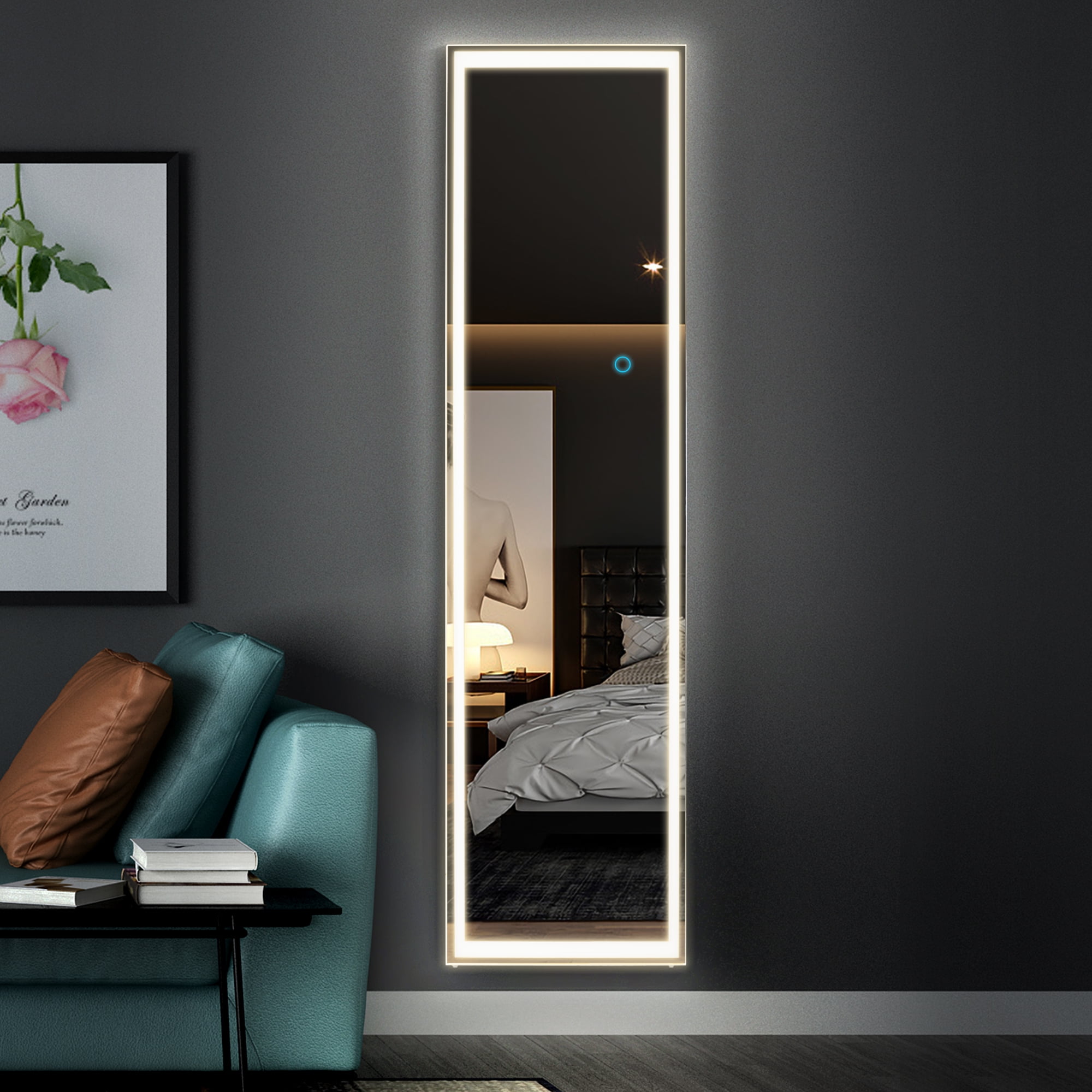 Espejo de suelo independiente para pared,Espejo cosmético iluminado,Espejo Grande en tamaño completo,Espejo de Pie para dormitorio,Blanco LVSOMT 160 x 50 cm Espejo Cuerpo entero Con iluminación LED 