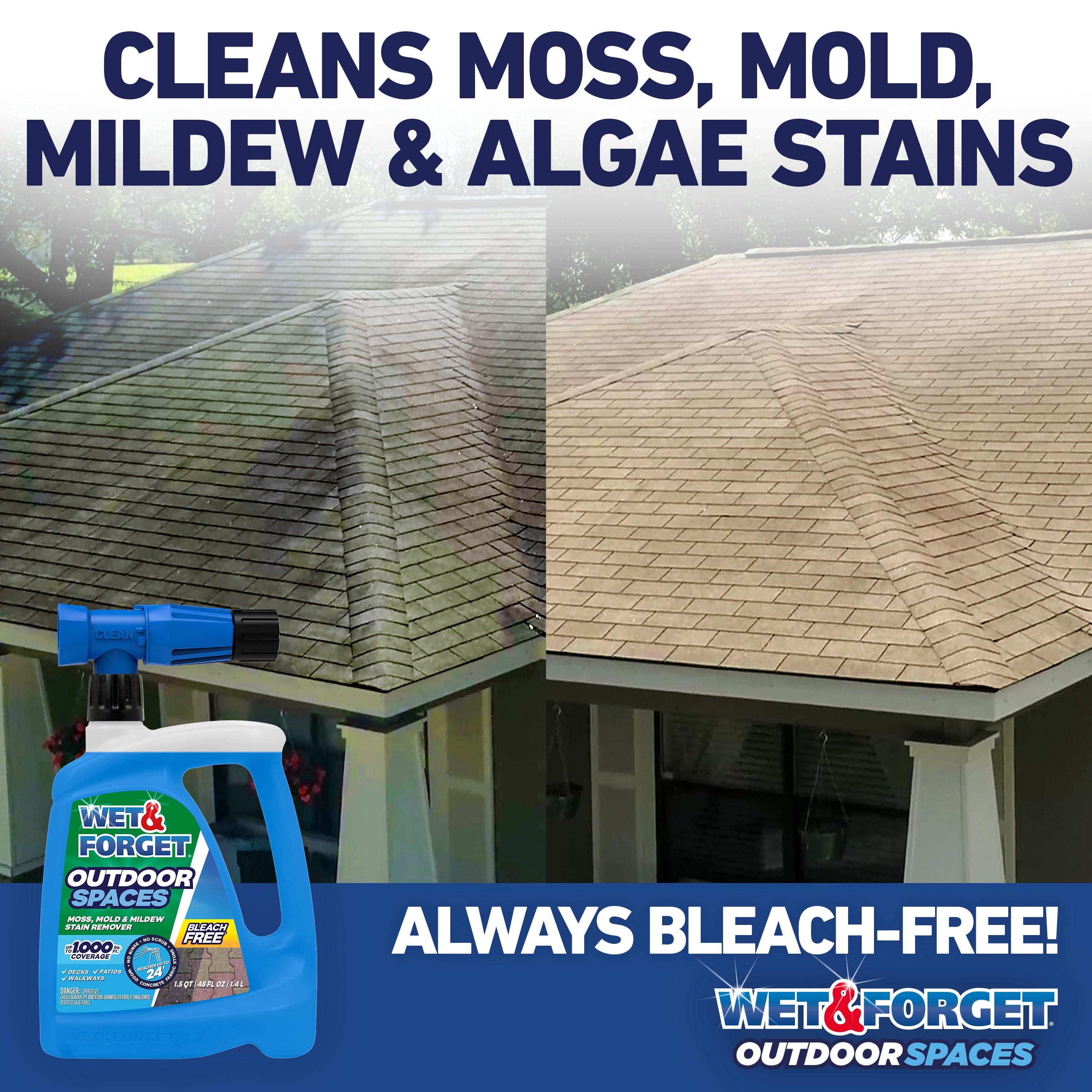Wet & Forget Outdoor Spaces Moss, Mold, Mildew, and Algae Stain Remover Spray, 48 oz