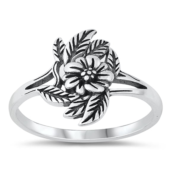 All In Stock Flower & Leaves Oxidized Sterling Silver Ring Size 10