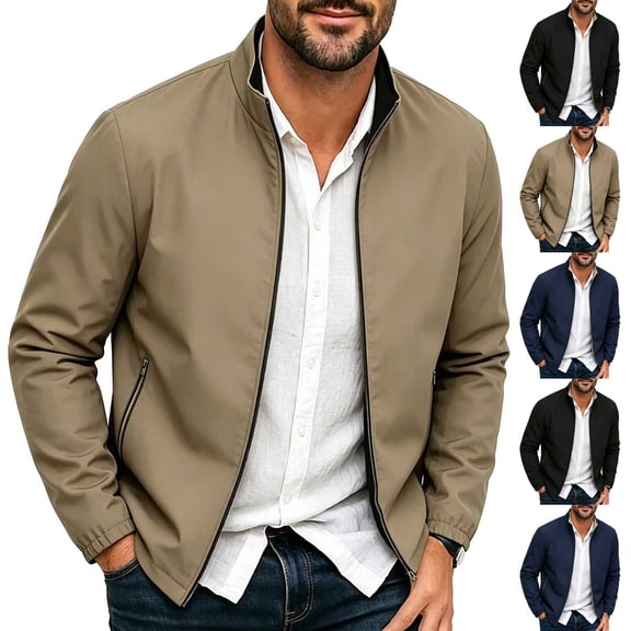 Men's Full Zip Up Business Work Casual Jacket Men's Lightweight Casual Windbreaker Jackets Men's Loose Breathable Jackets with Zip Pocket