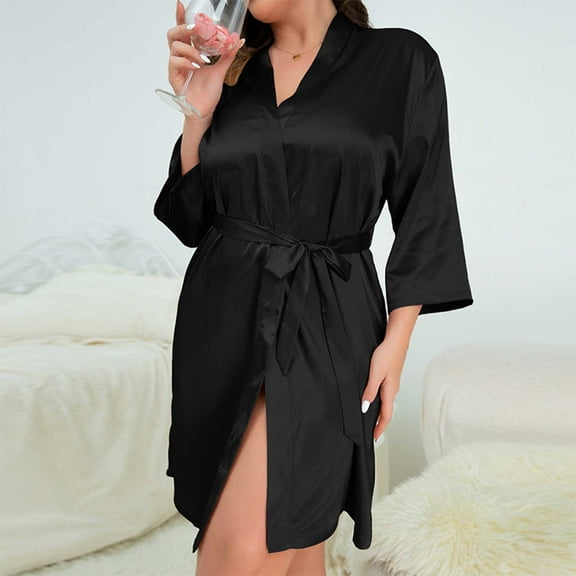Valentine's Day Clearance Sale!Satin Robes for Women Plus Size,Women's Pure Short Silky Robes,Satin Bathrobes for Women Plus Size,Bridesmaid Bride Party Satin Robes Sleepwear
