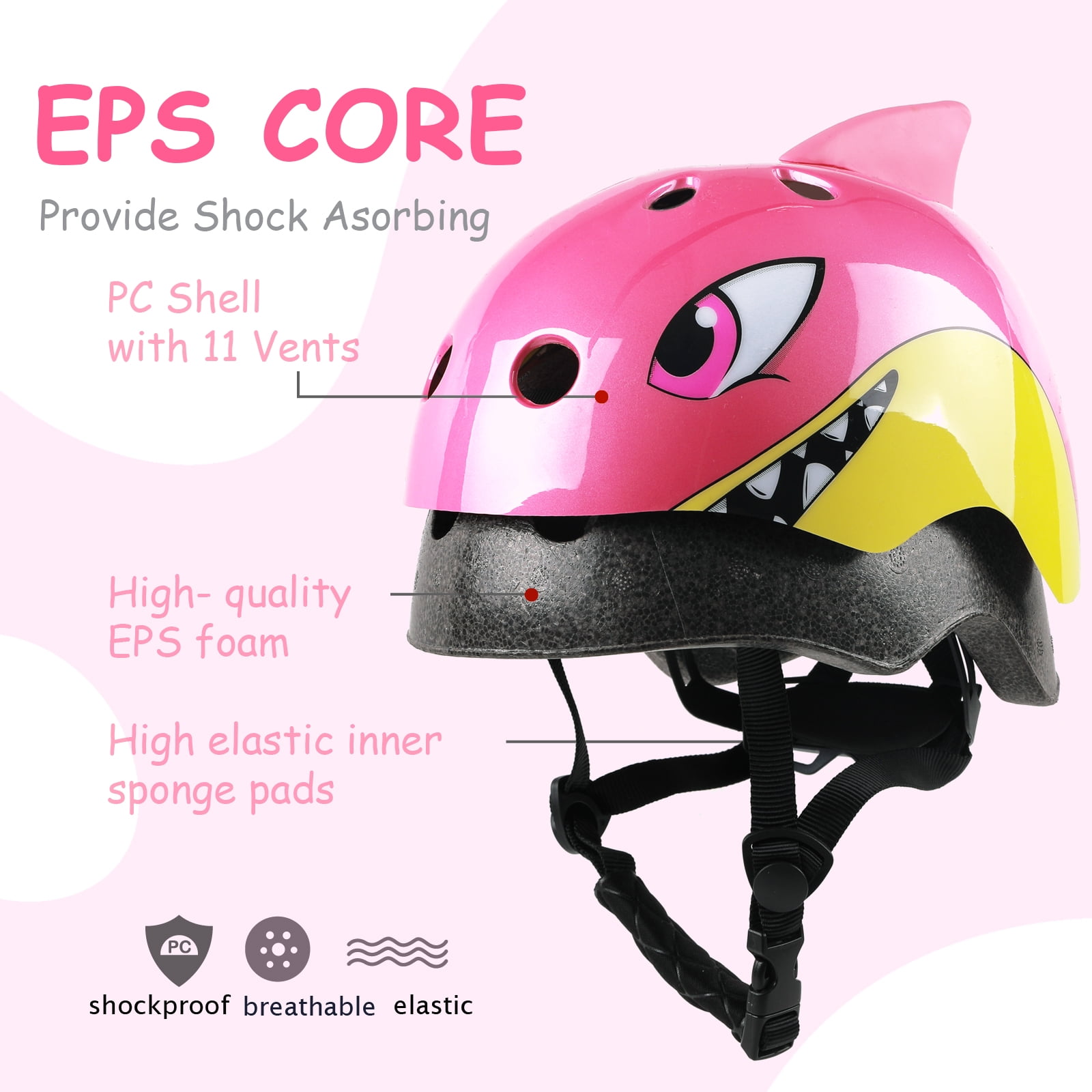 Kids Toddler Shark Bicycle Helmet Adjustable Outdoor Multi Sports Bike Helmet for Children Boys Girls Pink Medium Walmart