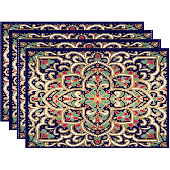 Boho Bohemia Style Blue Red Green Flowers Table Runner Burlap Table Decoration for Home Kitchen Dining Dinner Indoor Holiday Farmhouse Decor 12x18 Inch