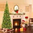 thumbnail image 2 of Topbuy 7.5ft Pencil Christmas Tree Pre-Lit Hinged Artificial Decoration w/ 350 Warm White Lights, 2 of 10