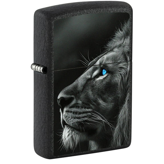 Zippo Lighter: Lion with Blue Eyes - Black Crackle 81645