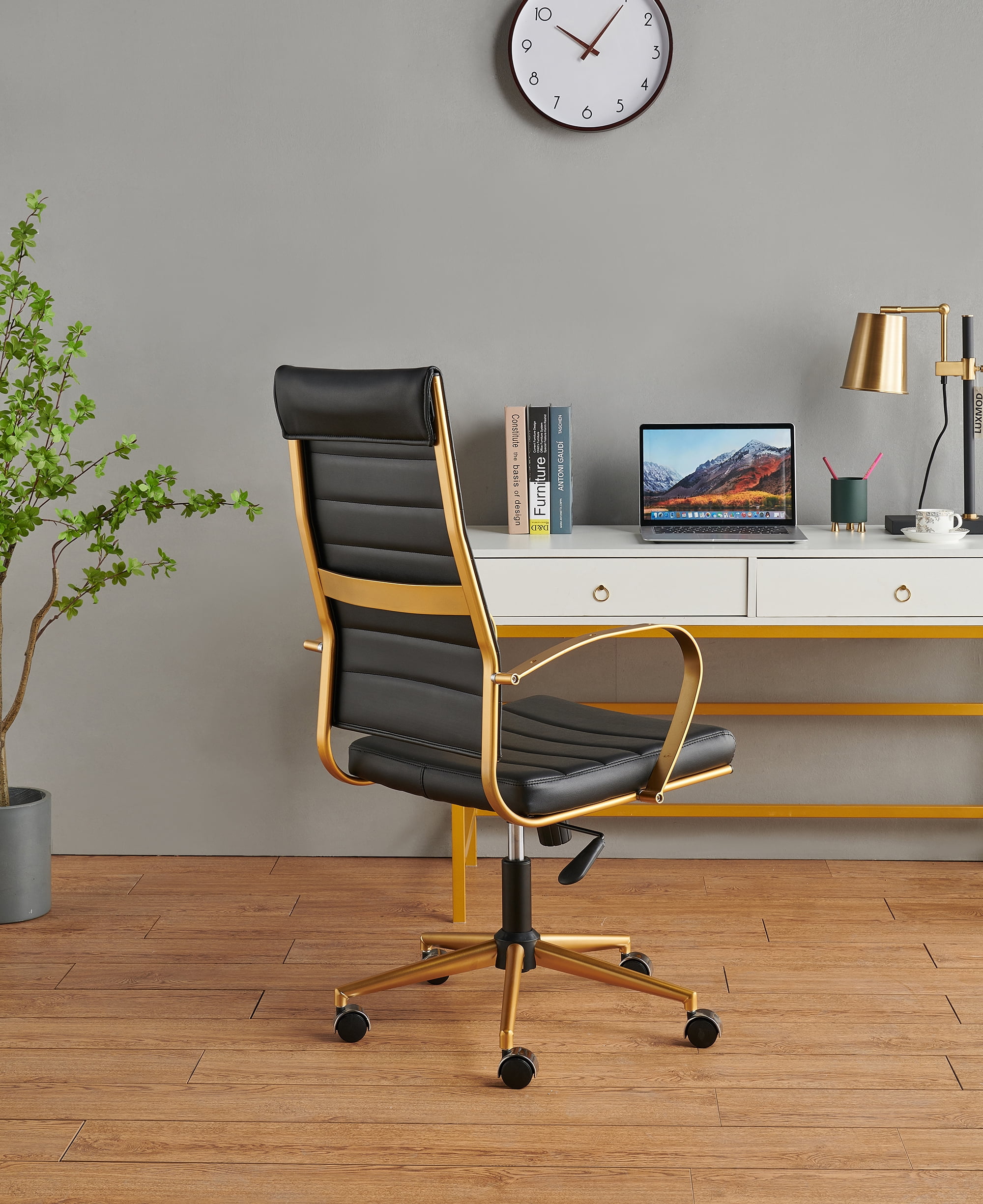 CAROCC High Back Executive Office Chair with Armrest Adjustable Swivel Chair in Durable Vegan Leather Modern Office Chair Ergonomic Desk Chair for Extra Back & Lumbar Support