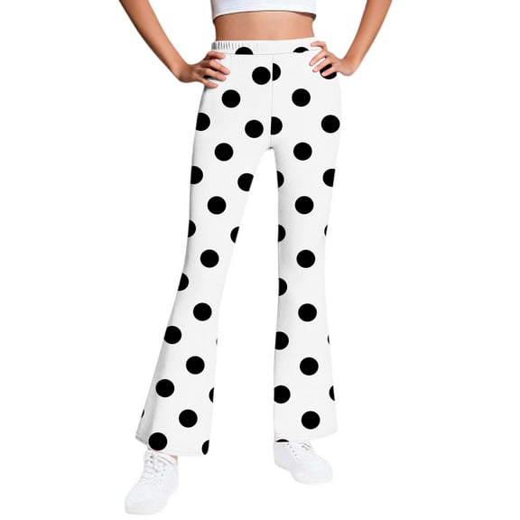 Ugoldhm Girls Polka Dots Flare Pants - Elastic Waist Bell Bottom Trousers French Retro Style (5-16Y)