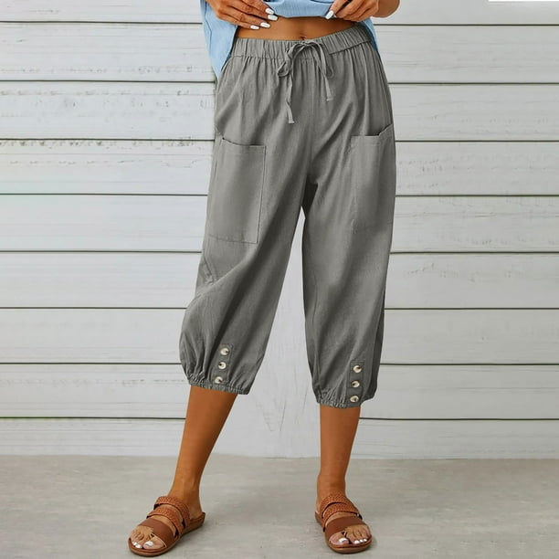 WILLBEST Pantalones Casuales para Mujer, Pantalones Harén Holgados de Cintura Alta Elástica con Bolsillos, Pantalones Casuales Recortados para Un Estilo y Comodidad Sin Esfuerzo. Chica