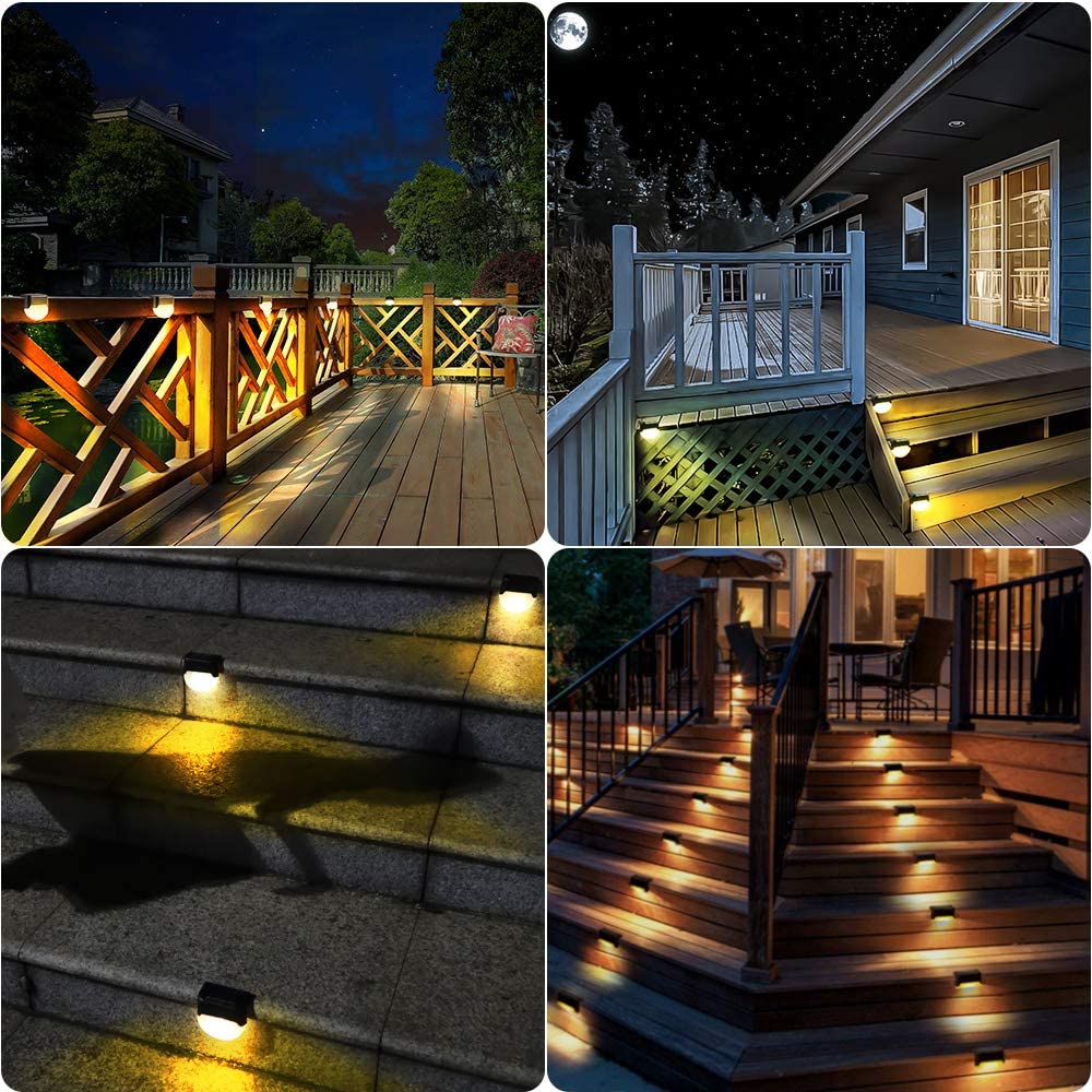 Solar Garden Lights 4 Pack Solar Powered Fence Lights Waterproof Outdoor Wall Lights Christmas Decoration for Outdoor Wall//Step//Lawn//Patio//Yard White Light//Color Changing