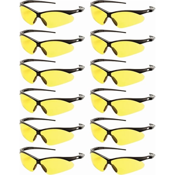 RUGGED BLUE Mojave Amber Safety Glasses for Men/Women | ANSI Certified Eye Protection Glasses and Protective Eyewear | Anti-Scratch Coating and Wrap Around One-Piece Design Work Glasses - 12 Pack