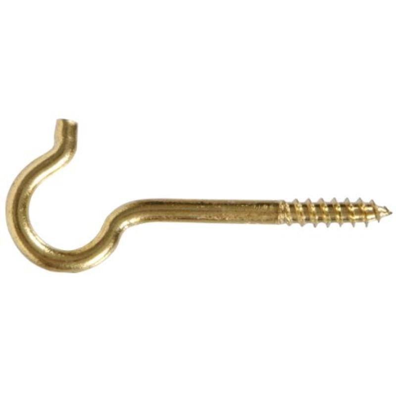 .192 X 33/8" Solid Brass Round Ceiling Type Screw Hook 2Pk Hillman