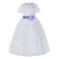 thumbnail image 2 of Ekidsbridal Girl Pageant Flower Girl Dress - White Lace Short Sleeve with Bow Sash LG2T-A (Size: 2-12), 2 of 3