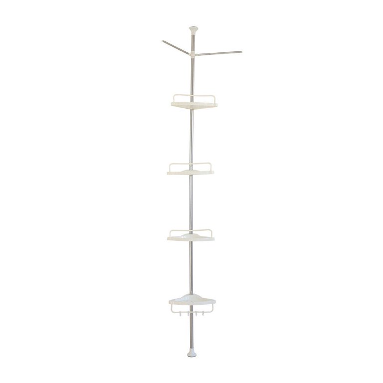 Brrnoo Adjustable 4-Tier Extension Pole Corner Shelves Metal and Plastic  Shower Caddy, White 