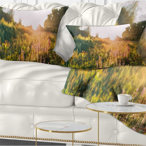 Designart Bloomy Glade of Wild Flowers - Landscape Printed Throw Pillow - 12x20