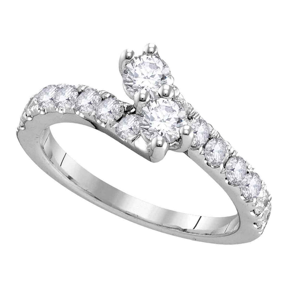 Jewels By Lux 14kt White Gold Womens Round Diamond 2stone Hearts