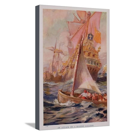 An Attack on a Spanish Galleon, Book Illustration from 'Pioneers in Tropical America' Stretched Canvas Print Wall Art By Harry Hamilton Johnston