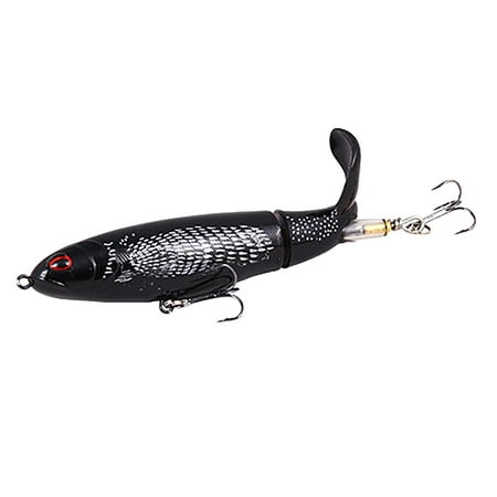 SDJMa Black Lure Bait Propeller Fishing Bass with Topwater Floating Rotating Tractor Tail Artificial Hard Bait Fishing Lures Swimbaits Slow Sinking Hard Lure 3D Eyes Fishing Topwater Lures