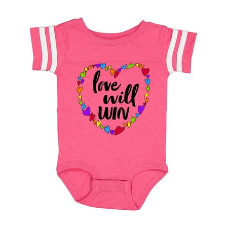 

Inktastic Love Will Win- Pride Rainbow Hearts Gift Baby Boy or Baby Girl Bodysuit