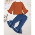thumbnail image 4 of 2T Baby Girls Outfits 3T Girls Solid Color Fall Winter Clothes Toddler Girls Long Sleeve Top Jeans Bell-bottomed Pants 2PCS Set Brown, 4 of 8