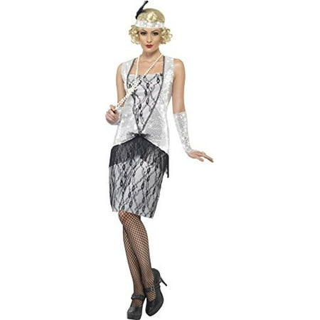 Smiffy's Women's Flapper Costume with Dress Headband and Glovettes, Black/Silver, Medium