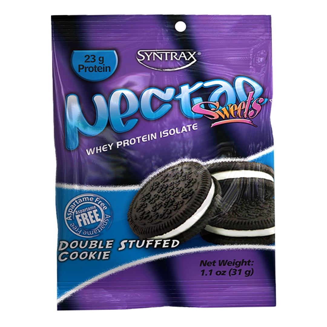 Syntrax Nectar Grab N' Go, 100% Whey Protein Isolate Protein Powder, Double Stuffed Cookie, 20 Packets (28g/packet), Real Cookie Pieces