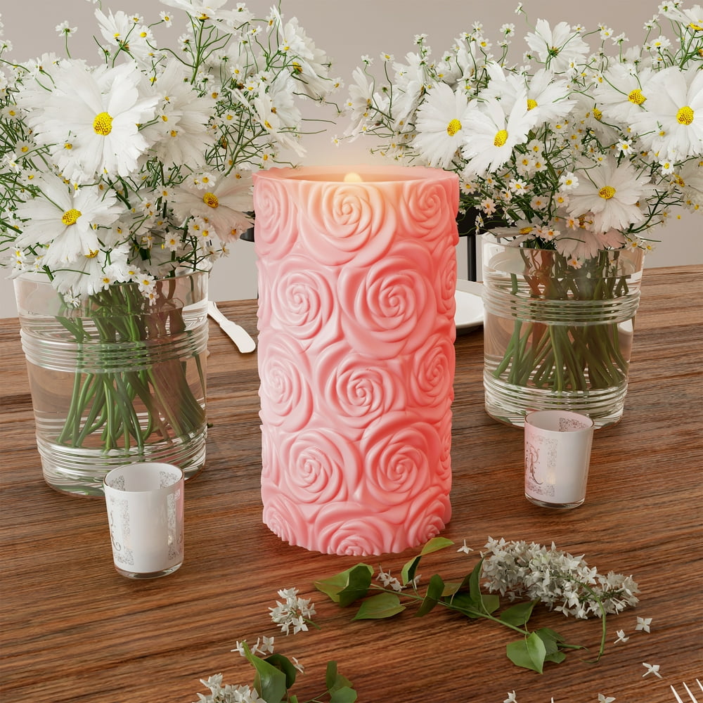 LED Candle with Remote ControlRose Design Scented Wax, Realistic
