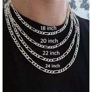 Real 925 Sterling Silver Mens 6mm Figaro Solid Chain Necklace 925 Italy