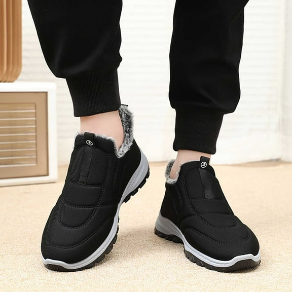 Obersheen Men's Snow Boots Waterproof Winter Boots Lined Warm Comfortable on Outdoor Men Snow Shoes Ankle Boot (Black,8)