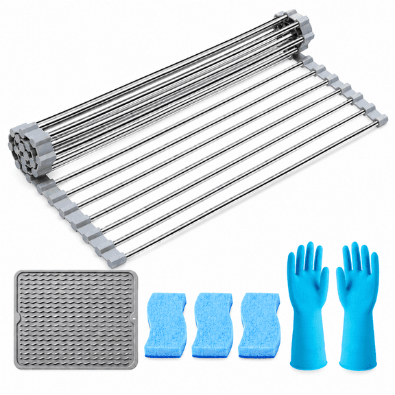 MoonTrek Roll Up Dish Drying Rack Over Sink with Silicone Drying Mat